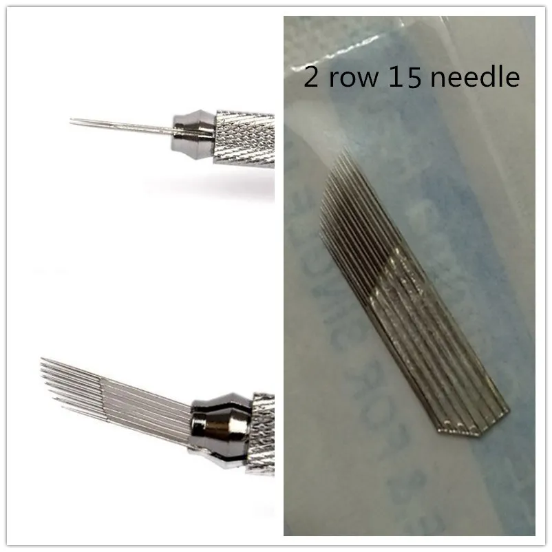 

100 PCS Double layer 15 -pin Tattoo Eyebrow Needle Manual Needle Blade 3D Embroidery for eyebrow tattoo blade