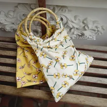 Маленький париж ручной работы цветок бамбуковая ручка Сумочка женская круглая бамбуковая ручка сумка брезентовый мешок