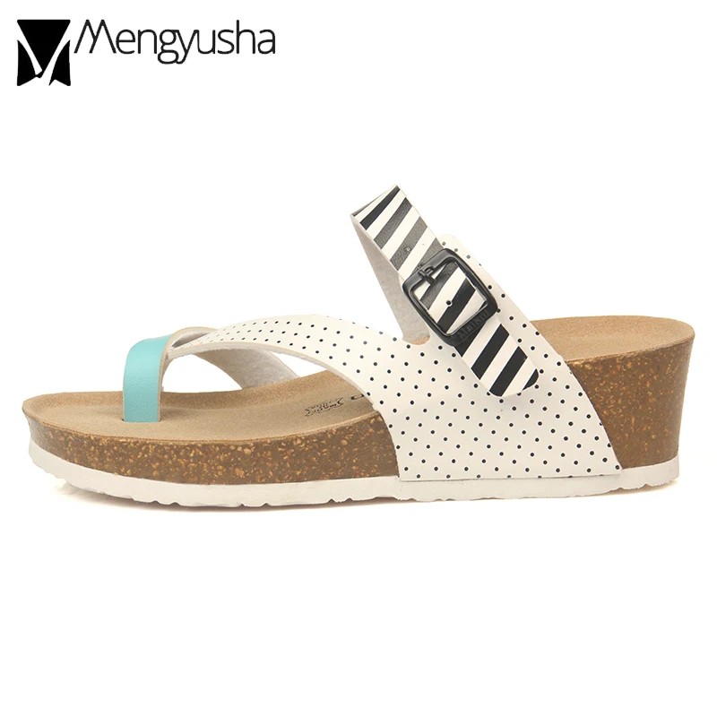 

korean style cork wedges sandals woman cross band clip toe platform sandals ladies muffins flip flops summer beach shoes mujer
