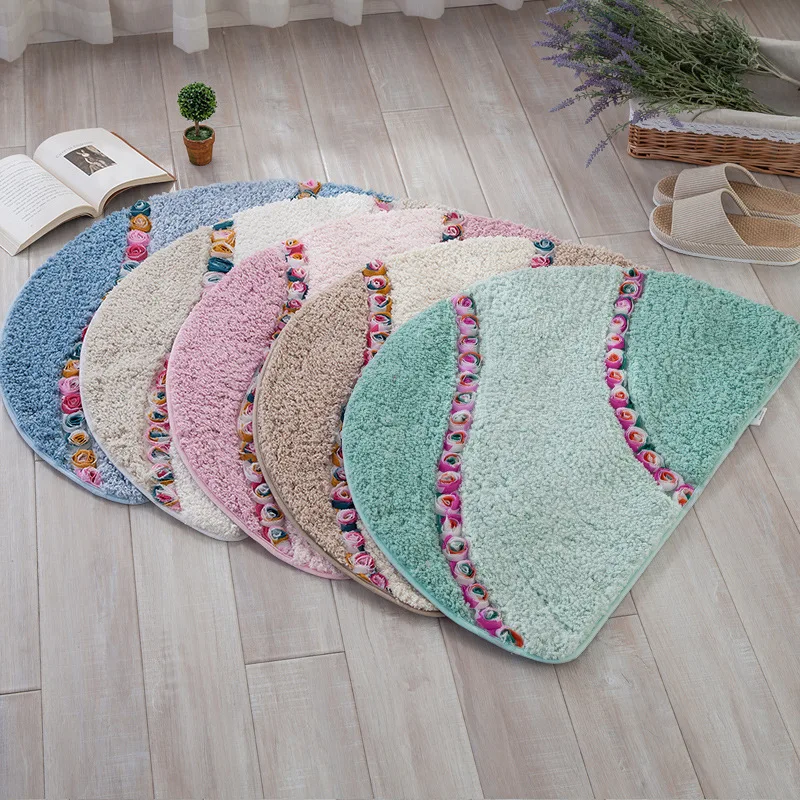 Полукруглый цветочный комбинированный напольный коврик из микрофибры, коврики для кухни 40*60/50*80 см, Противоскользящий коврик для спальни, ванной, туалета