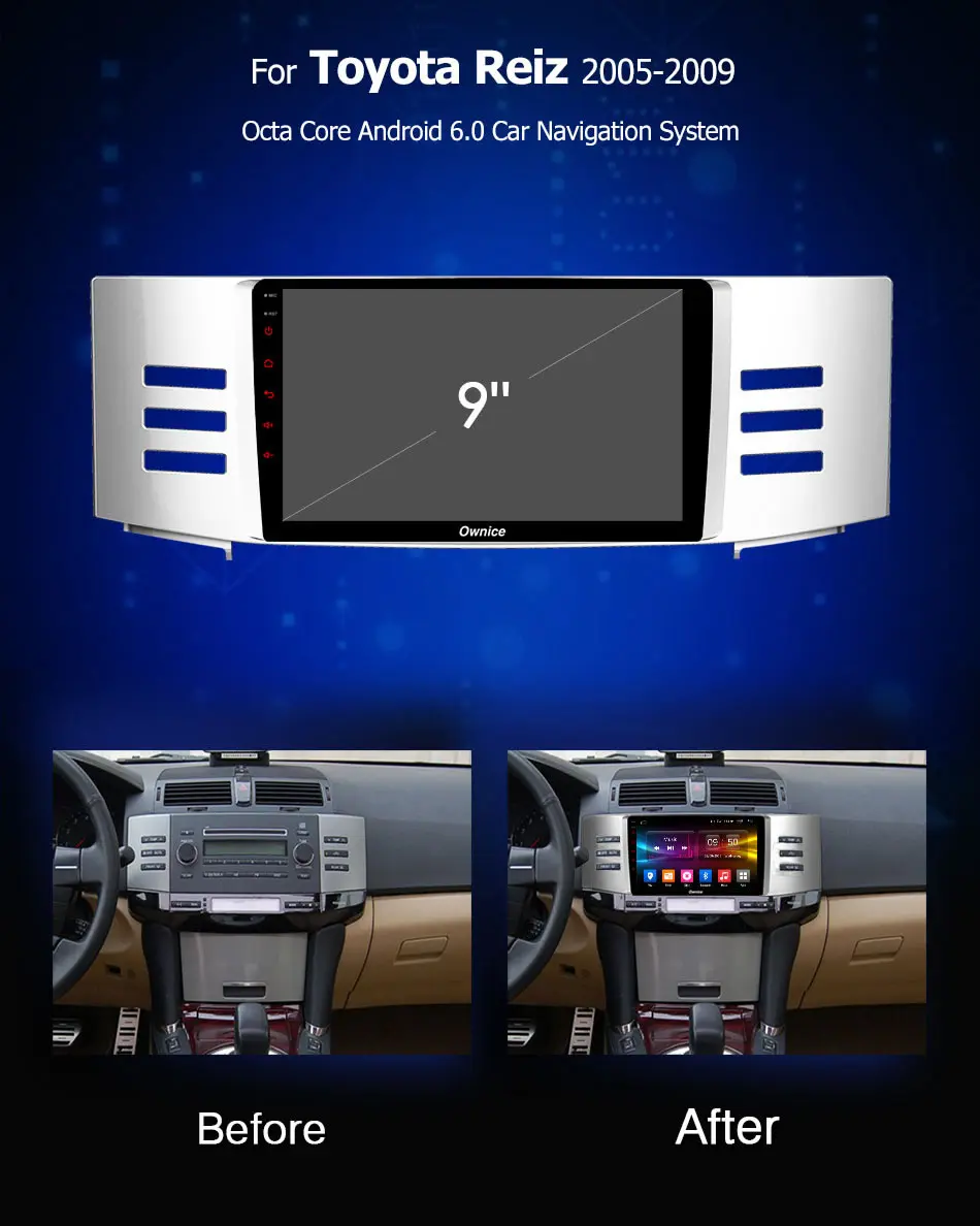 Best 9" IPS Android 9.0 Octa Core 4G RAM+32G ROM For Toyota Reiz 2005-2009 Car DVD Player GPS Navigation Radio Stereo 4G DSP CarPlay 2