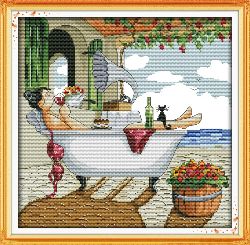 

Enjoy life (3) counted printed on fabric DMC 14CT 11CT Cross Stitch kitsembroidery needlework Sets Home Decor