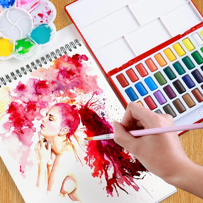 24/36/48 color portable watercolor paint set professional box paint brush solid pigment watercolor painting art supplies