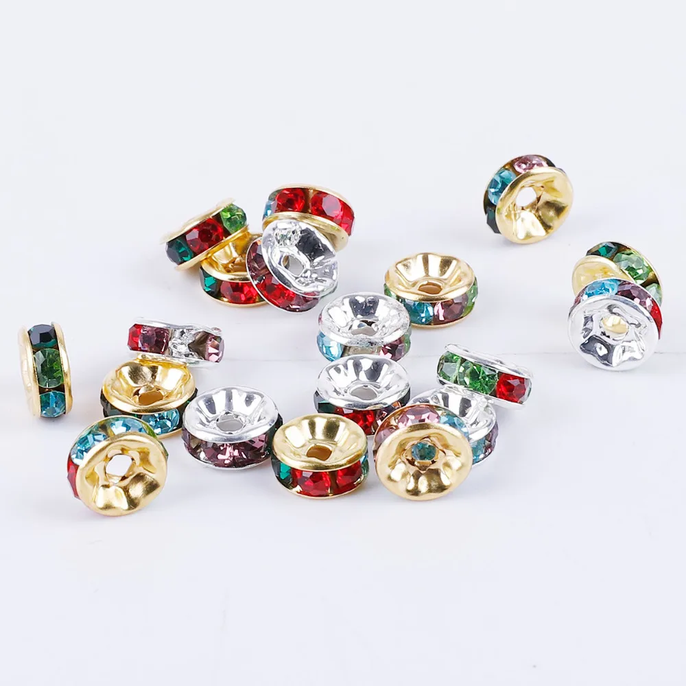 

50pcs/lot 6mm 8mm Gold Silver Plated Crystal Rhinestone Rondelles Beads Loose Spacer Beads for DIY Jewelry Making