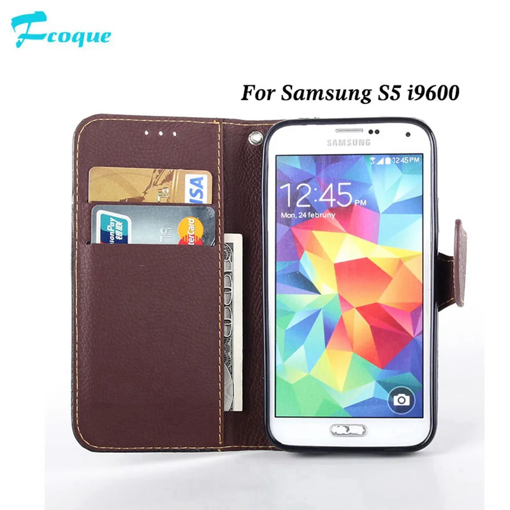 Fcoque leather phone case for Samsung S5 ultra thin wallet flip card holder cover i9600 | Мобильные телефоны и аксессуары