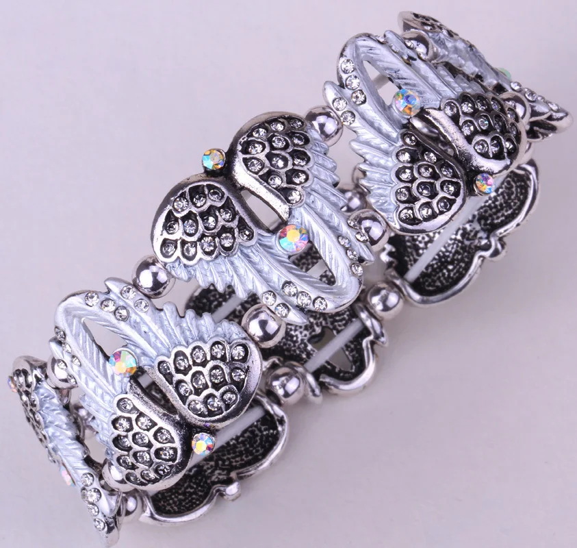 Angel wings stretch bracelet for women biker crystal punk jewelry style wholesale dropshipping D10