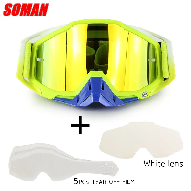 Оригинальные SOMAN Gafas очки для мотокросса очки MX внедорожные велосипедные шлемы очки лыжные спортивные очки маска мото очки - Цвет: Green frame kit