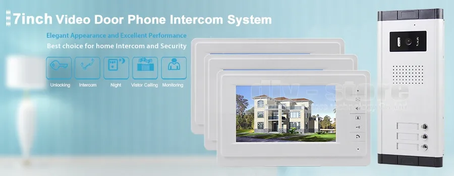 Diysecur 7 "проводной Квартира видео-телефон двери аудио и видео домофон Системы ИК Камера для 3 семей