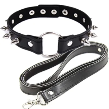 Bondage Boutique Leather Collar Lead chain Adult Game  for women Collars submission Sex Toys Pet Traction belt 2