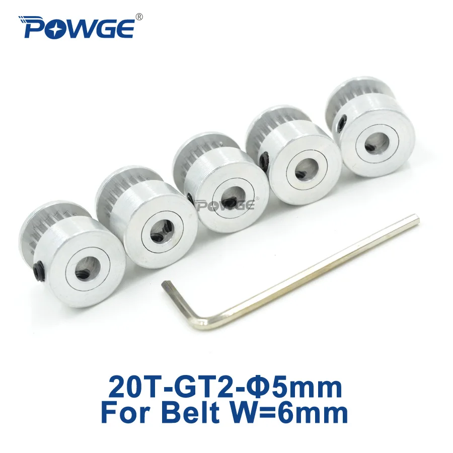 

POWGE 20 teeth 2MGT 2GT 2M Timing Pulley Bore 5mm for Width 6mm GT2 open Timing Belt Small Backlash 3D Printer 20teeth 20T 5pcs