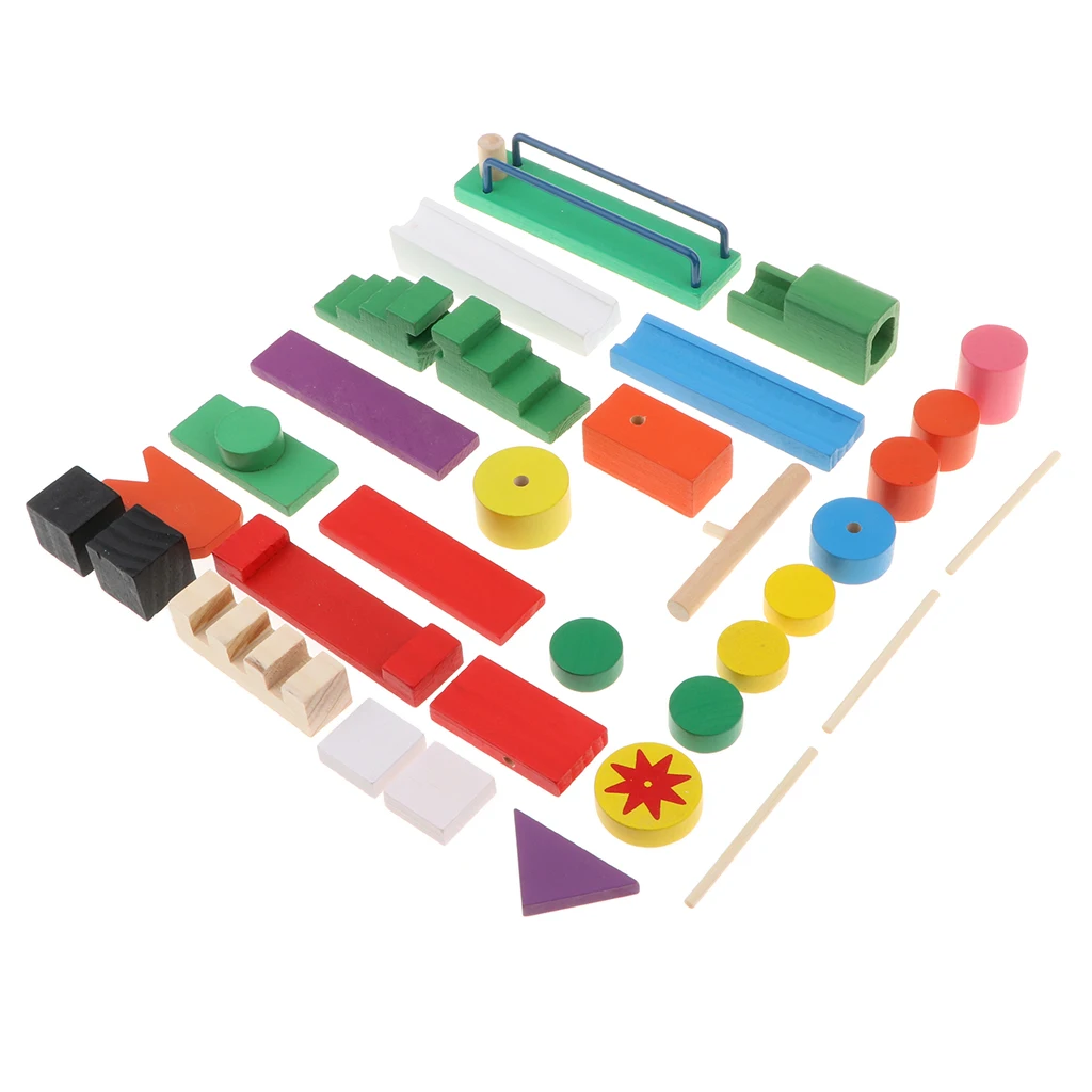 24Set Natural Wooden Roadblock Domino Blocks Set, Racing Tile Game, Building & Stacking Toy Xmas Gift
