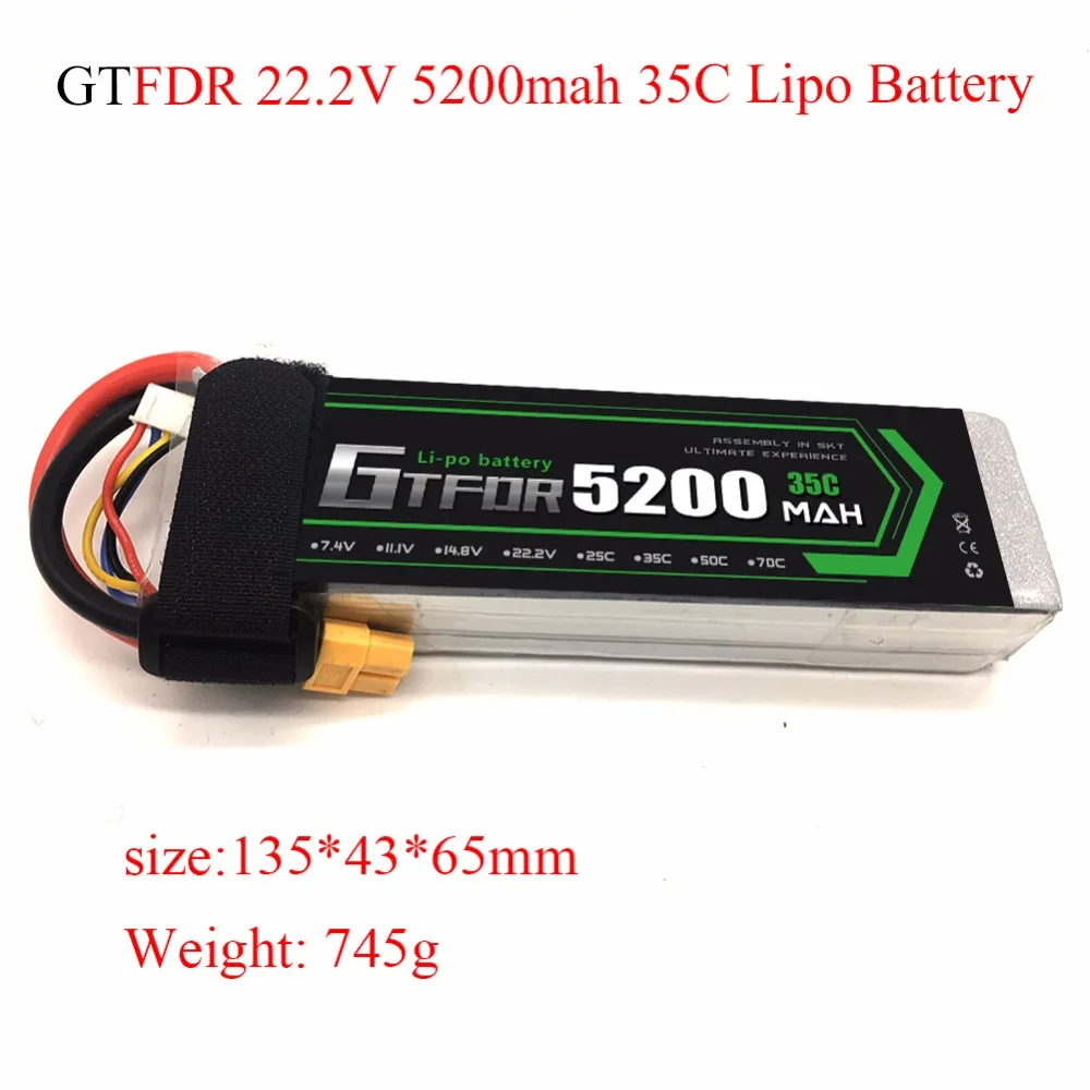 

GTFDR Lipo 6S Battery 22.2v 5200mah 35C MAX 70C RC Bateria For Drone AKKU Helicopter Car RC Quadcopter UAV FPV