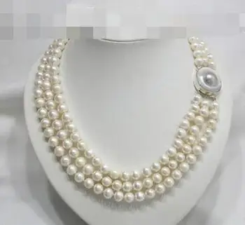

lustrous 3row 9-10mm round white pearl necklace blister