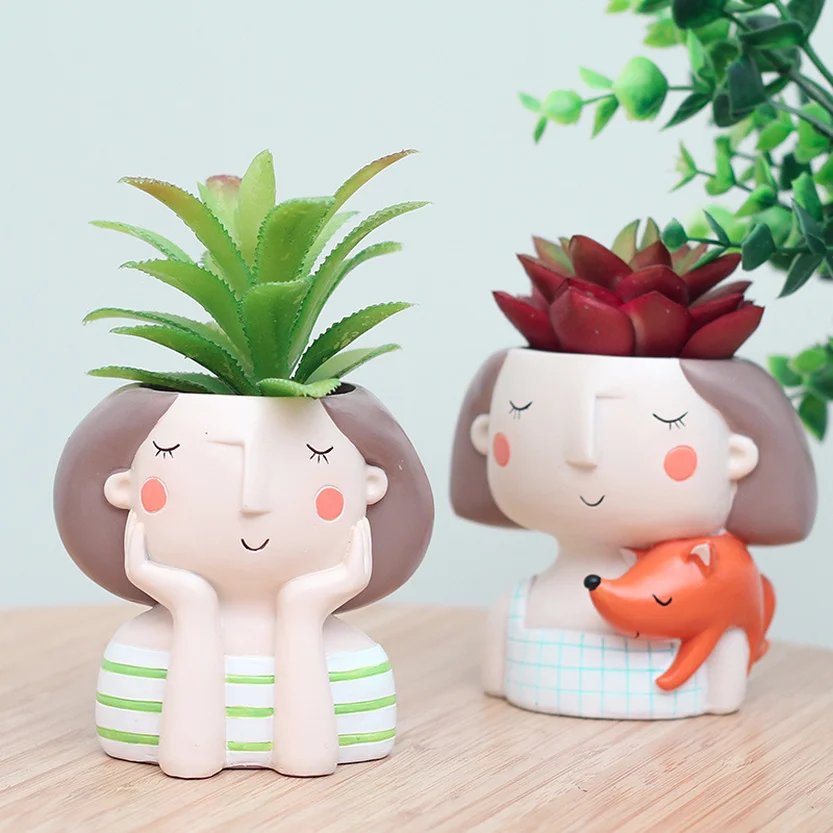 

1pcs Wholesale Flowerpot Plant Pot Cute Girl Flower Planter Home Garden Mini Bonsai Cactus Flower Pot Wedding Birthday Gift 2019