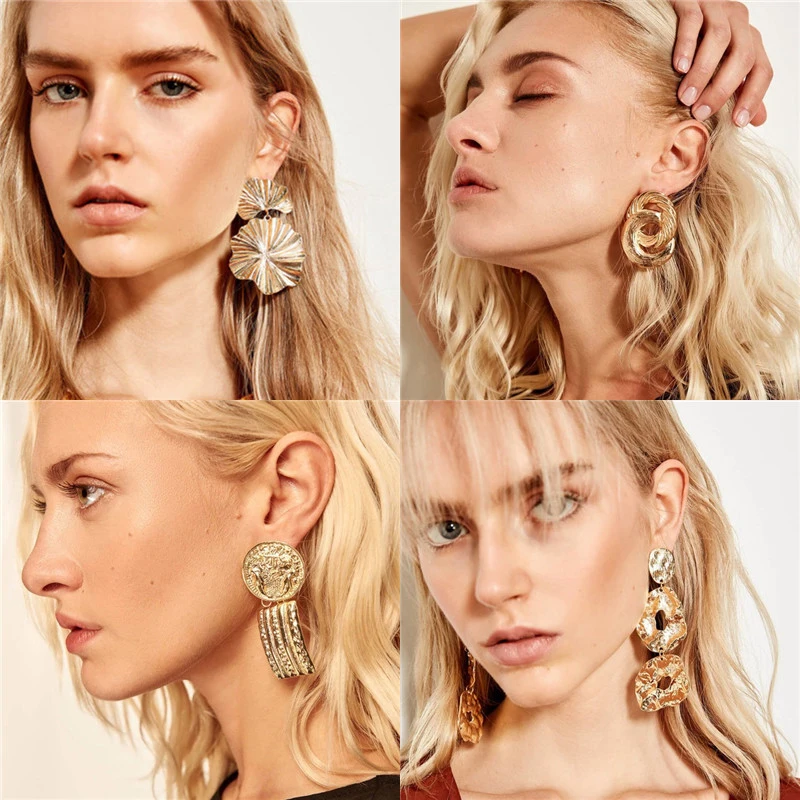 

JURAN ZA Gold Color Metal Dangle Earrings For Women Fashion Geometric Punk Drop Earring Female Party Statement Jewelry Gifts