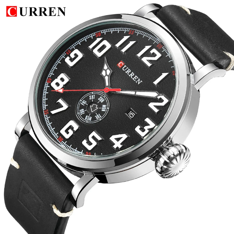 

CURREN Leather Band Watches Fashion Sport Watches Men Analog Quartz Wrist Watch Week Date Display Male Clock Relogio Masculino