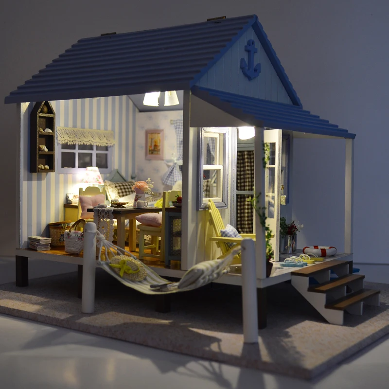 

DIY Doll House With Furniture LED 3D Miniature Wooden Dollhouse Decorations Toys House For Dolls Gift For Children A017 #E