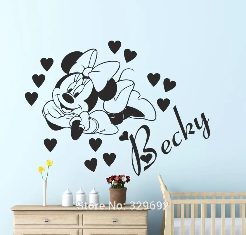 

Free Shipping Home Decoration Creative DIY Cute Mouse Baby Custom Kids Name Baby for Kids Rooms Wall Stickers