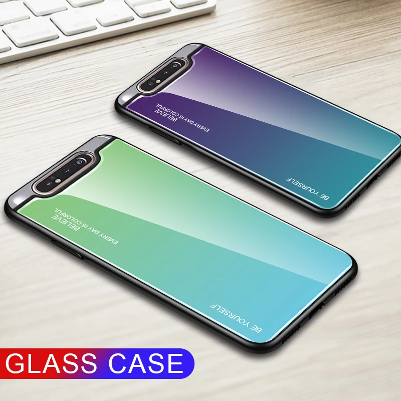 Чехол для samsung Galaxy A80 A90 роскошный градиентный жесткий чехол из закаленного стекла