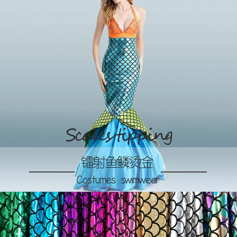 

free shipping 1*1.5m Sparkly Hologram Spandex Mermaid Printed Swimsuit Fish Scale Fabric Stretch fabric Dancer Swimwear