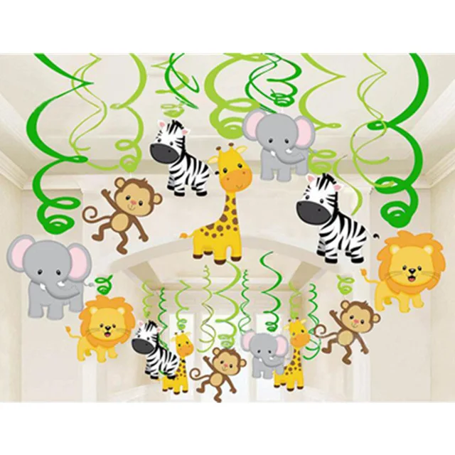 

5pcs Jungle Animal Bunting Banner Ceiling Hanging Swirl Dangling Streamers for Kids birthday party Spiral Ornaments Decoration