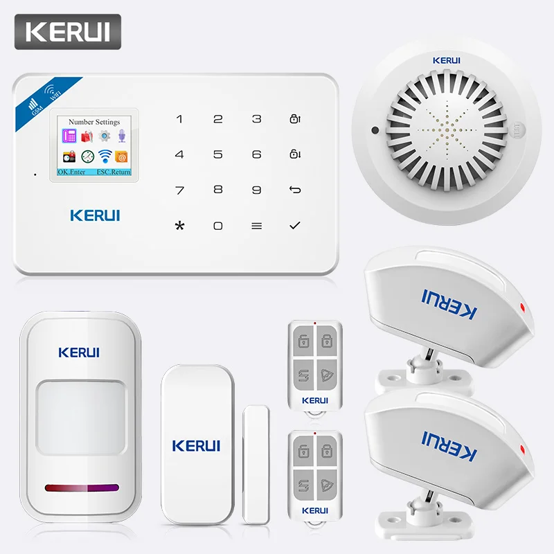 KERUI W18 TFT экран wifi GSM домашняя охранная сигнализация PIR детектор движения приложение контроль дыма пожарный детектор комплект сигнализации