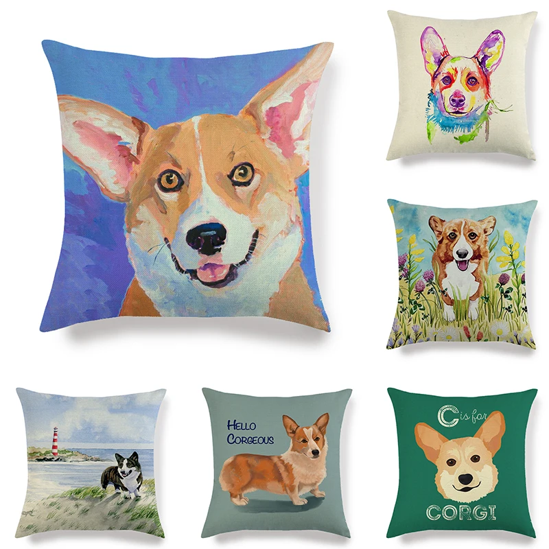 

45cm*45cm corgi dog pattern design linen/cotton throw pillow covers couch cushion cover home decorative pillow coversFor Decor