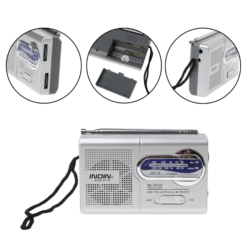 

OOTDTY BC-R119 Portable Mini Radio Built-In Speaker 2-Band AM FM World Receiver Retractable Antenna DC 3V