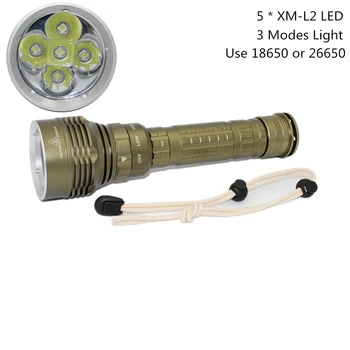 

New Diving Flashlight LED Light 6000LM 100M Underwater Waterproof Torch Lantern 5x XM-L2 LED Lamp Use 18650/26650 Battery