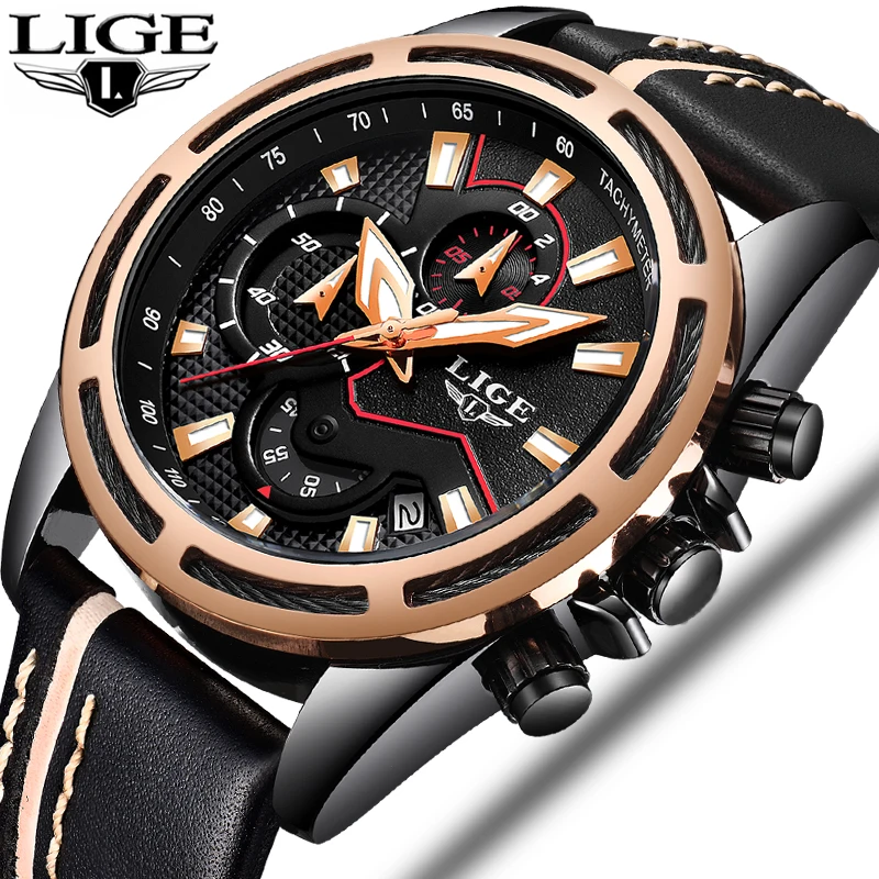 

2018 The New LIGE Mens Watches Top Brand Luxury Sport Watch Men Leather Military Waterproo Quartz Wristwatch Relogio Masculino