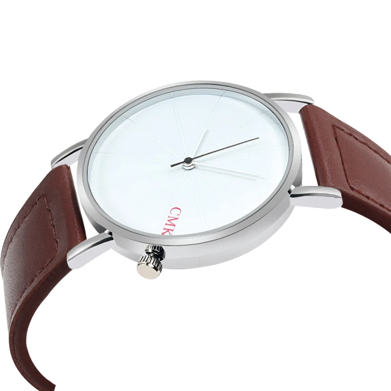 

CMK Simple Silver Dial Men Leather Watch Luxury Business Fashion Female Ladies Casual Quartz Wristwatch Clock Gift Montre Femme