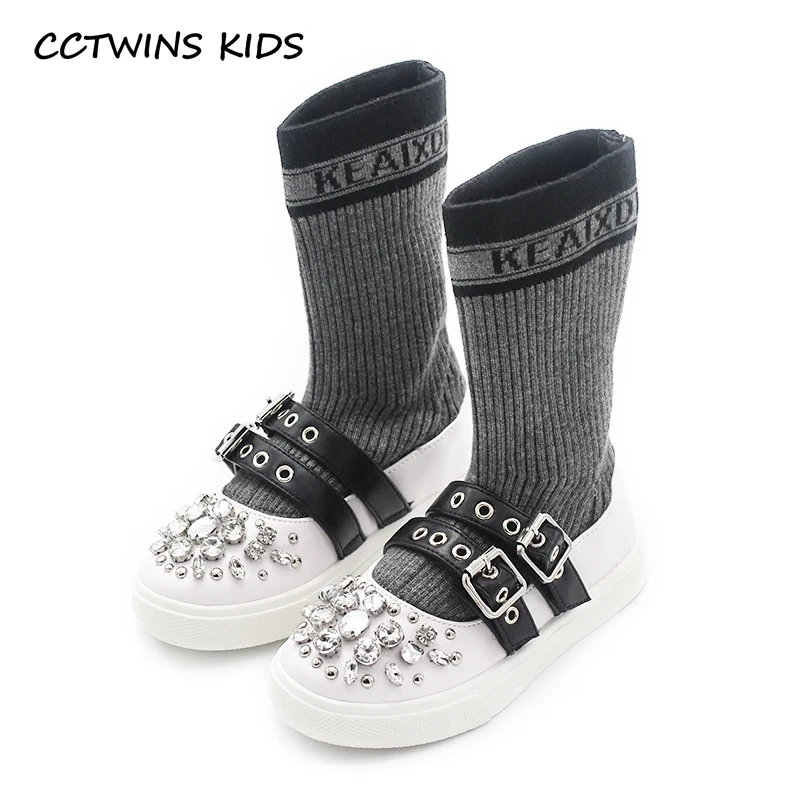 

CCTWINS KIDS 2018 Autumn Children Rhinestone Shoe Baby Girl Brand Mid Calf Boot Toddler Fashion Black Boot CF1500