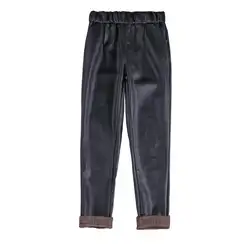 2018 auutmn женский, черный искусственная кожа эластичный пояс Гаремные брюки, Капри карман свободные повседневные штаны женские r541