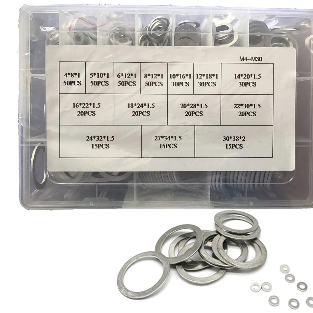 415pcs 14 Sizes Metric Aluminum Flat Ring Washers Gaskets Assortment