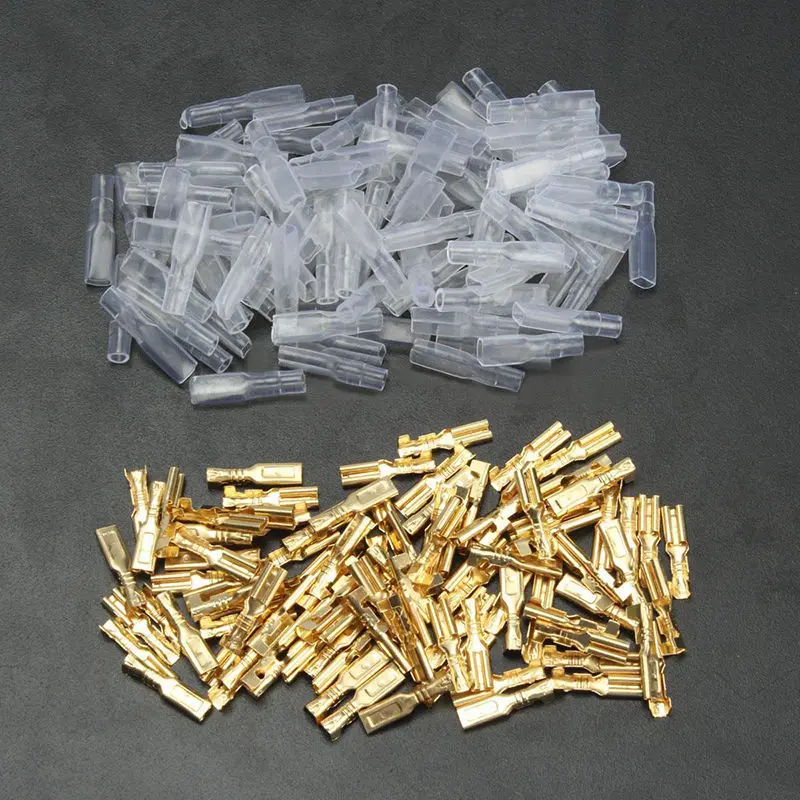 

150pcs Brass Crimp Terminal 2.8/4.8/6.3mm 22-16 AWG Female Spade Connectors with 150pcs Insulating Sleeve Assorted Kit