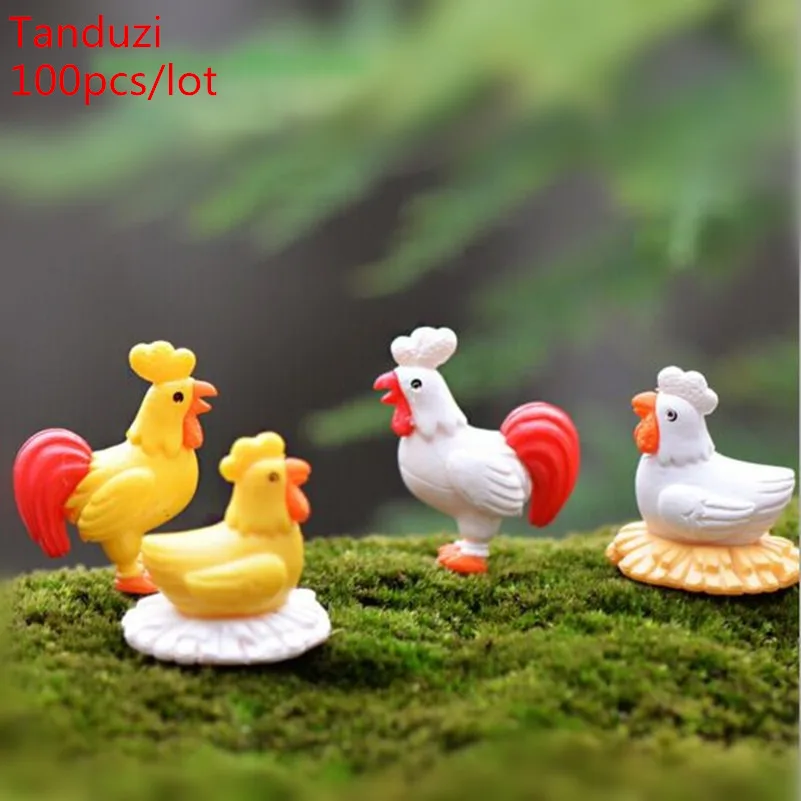 

Tanduzi 100pcs Wholesale Super Simulation Mixed Hen&Cock DIY Dollhouse Decoration Micro Landscape Fairy Garden Deco Parts Crafts