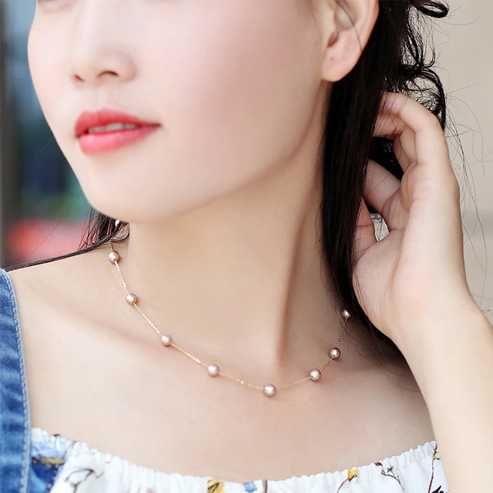 [YS] 18 К золото 5-5,5 мм белый жемчуг ожерелье Китай пресноводный жемчуг ожерелье ювелирные изделия