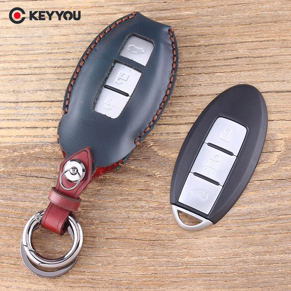 

KEYYOU Leather Remote Car Keychain Key Cover Case For Nissan Tidda Livida X-Trail T31 T32 For Infiniti G35 G37 FX45 FX45 FX35
