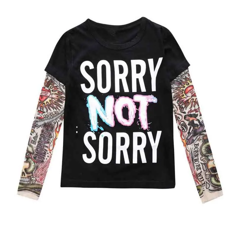 

2018 Boy Clothes Cotton T-shirt Long Sleeve Children Tee Shirts Novelty Tattoo Sleeve Baby Girl Tops Spring&autumn Kids Clothing