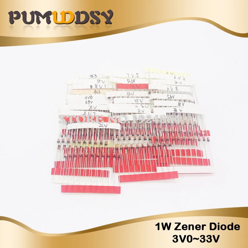 

250Pcs 1W (3V TO 33V) 25 Values *10PCS 1W Zener Diode Assorted kit Assortment Set New