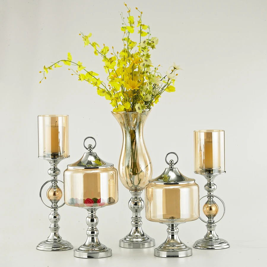 Glass Metal Tealight Candle Holders Clear Candy Jars Vase Oil Lamp