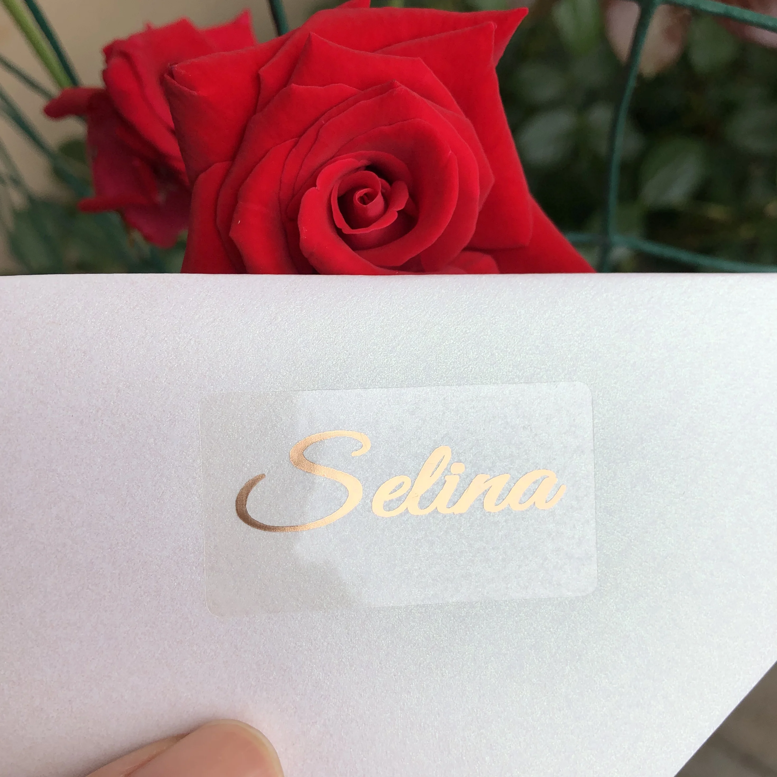 Rose gold Personalised Name stickers Water Bottle transparent labels wedding Custom favors decoration Decal tags 25*45mm