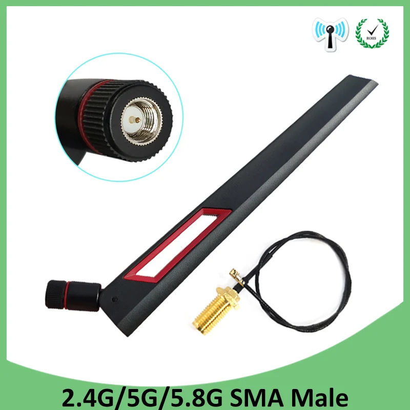 

20pcs 2.4GHz 5GHz 5.8Ghz Antenna real 8dBi SMA Male Connector Dual Band wifi Antena + 21cm RP-SMA Male Pigtail Cable