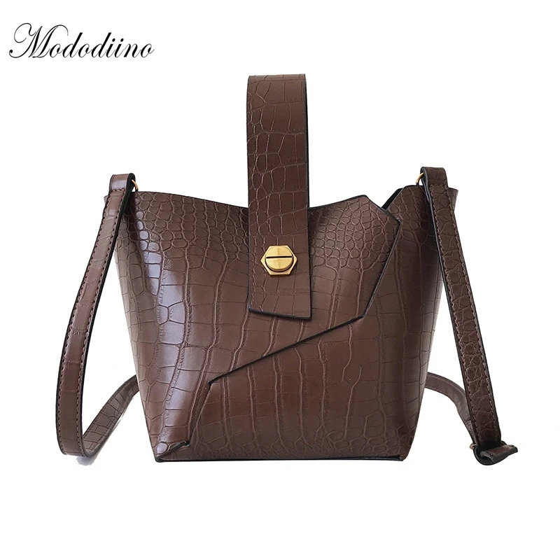 

Mododiino Vintage Fashion Female Tote 2018 New Quality PU Leather Women's Designer Handbag Alligator Bucket Bag MessengerDNV0833