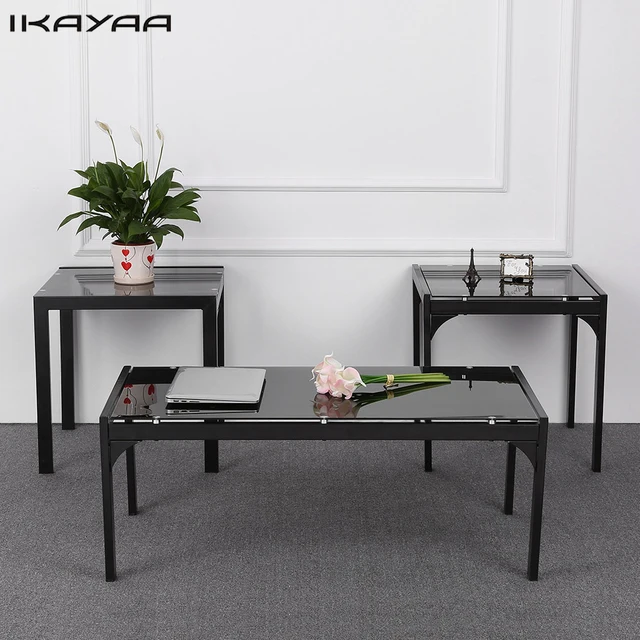 Ikayaa Us Fr Stock Modern Metal Frame Coffee Table With 2 End Side Ikayaa Us Fr Stock Modern Metal Frame Coffee Table With 2 End Side Living Room