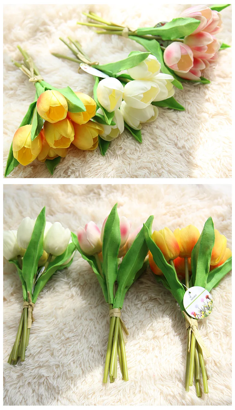 6PCS Large Pink Orange White Artificial Tulip Flowers Tulip Flowers