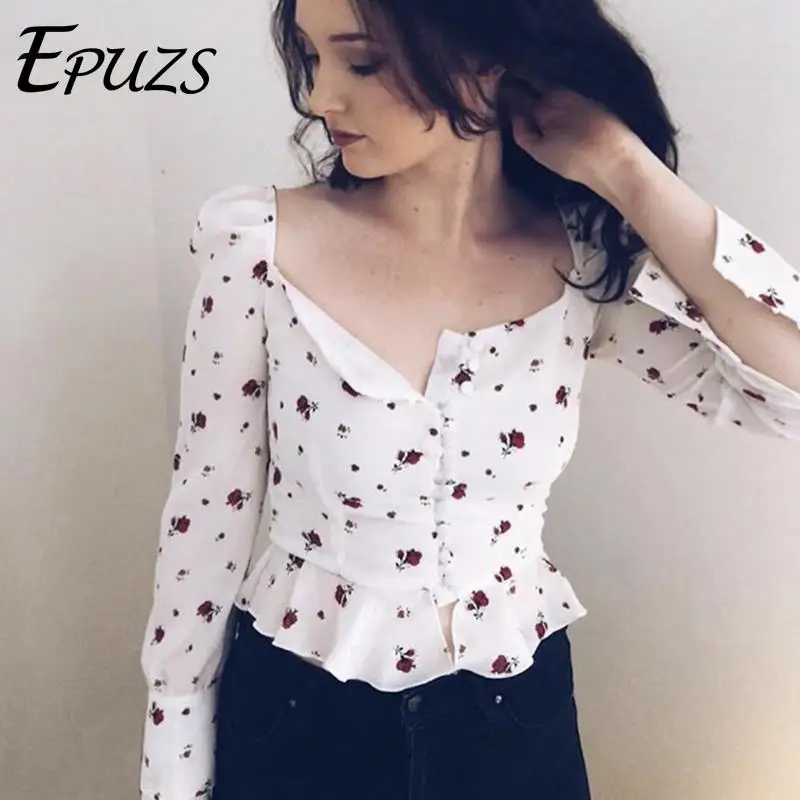 

Boho vintage floral ruffle womens tops and blouses white ladies summer top elegant shirt korean fashion streetwear bohemian