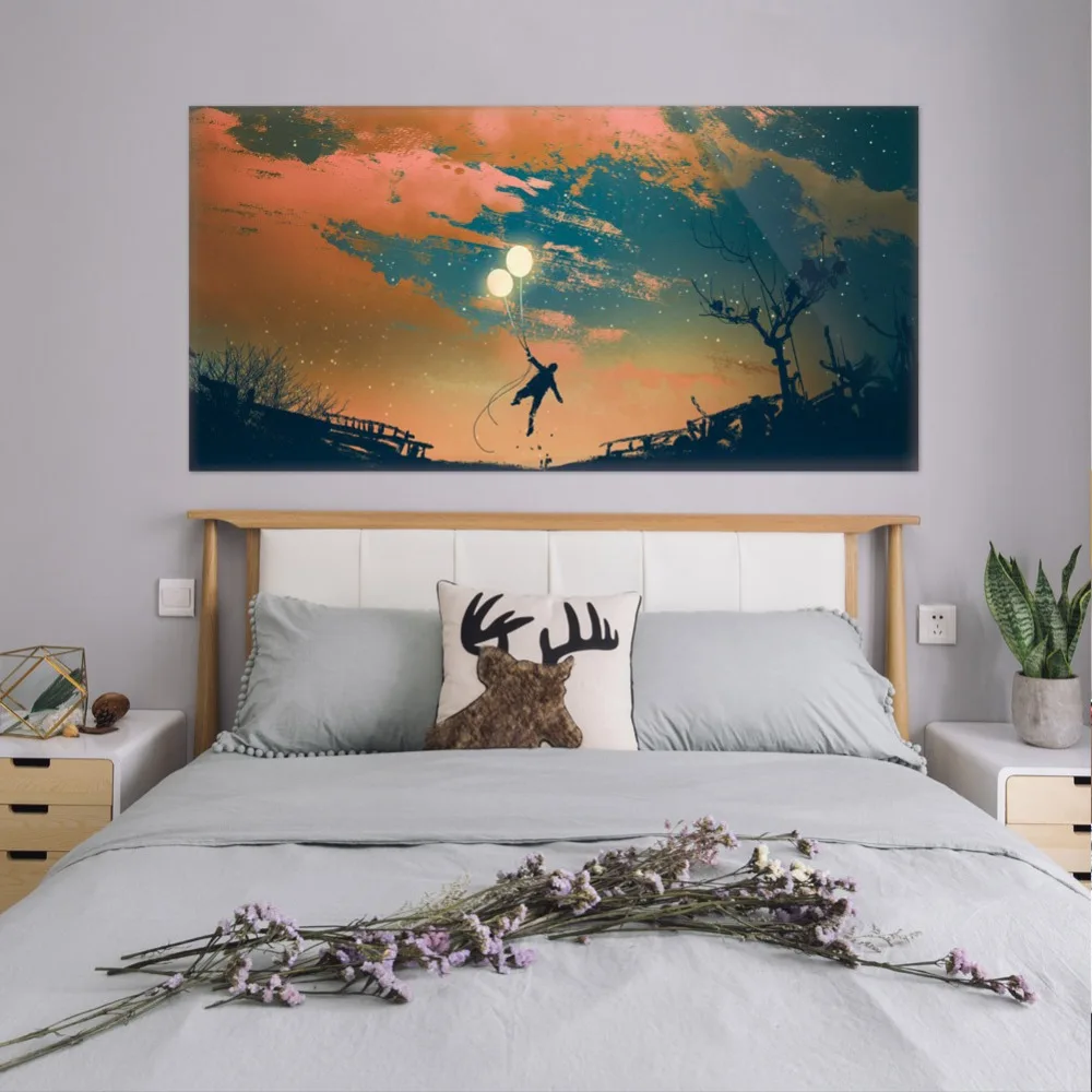 

Beautiful Sky Balloon And Boy Wall Sticker Bed Head Stickers Kids Bedroom Wall Sticker Home Decor For Children's Bedroom