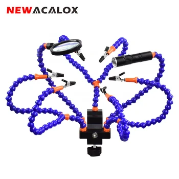

NEWACALOX Soldering Helping Hand Flexible Arm Magnifying Glass USB Flashlight Table Clamp PCB Board Holder welding Stand Tool