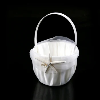 

1pcs Flower Basket Wedding Beach Themed Ivory Flower Girl Basket With Sea Star And Seashell decoration